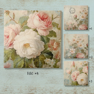 Carreau Vintage Floral Fleur française rose et blanc