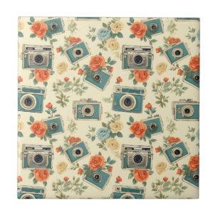 Carreau Vintage Floral & Motif de caméra