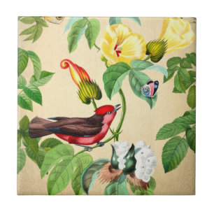 Carreau Vintage Floral Red Bird Backsplash