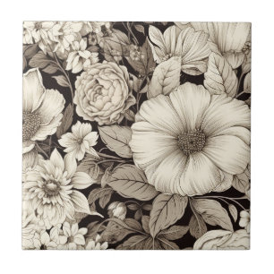 Carreau Vintage Floral Sepia Motif (12)