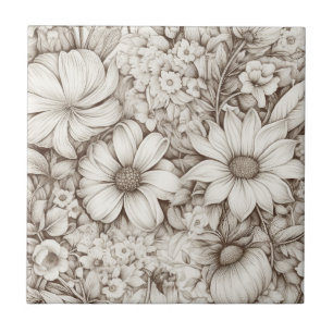 Carreau Vintage Floral Sepia Motif (5)