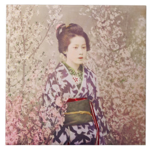Carreau Vintage Geisha et la fleur des cerisiers