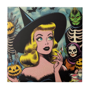 Carreau Vintage Halloween Witch Comics