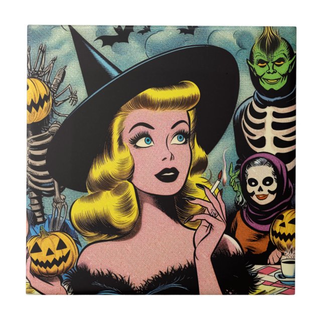 Carreau Vintage Halloween Witch Comics (Devant)