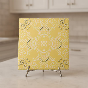 Carreau Vintage Jaune Damas Baroque Antique Motif