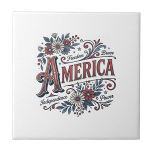 Carreau Vintage Merica Motif Floral de Chemise Patriotique