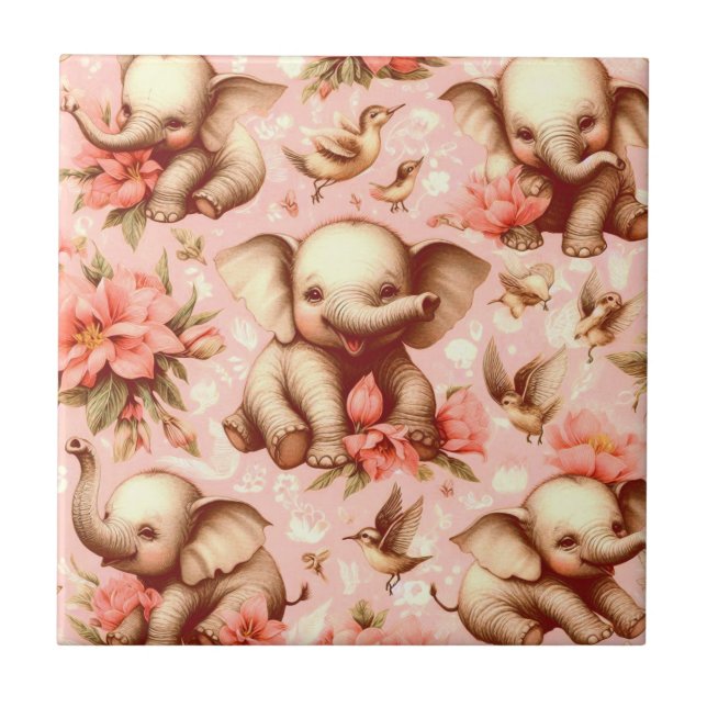 Carreau Vintage mignonne bébé éléphant Motif (Devant)