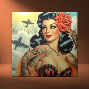 Carreau Vintage mignonne fille de tatouage