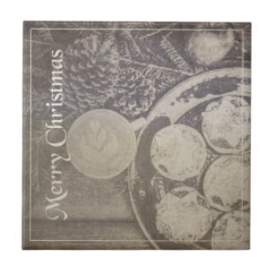 Carreau Vintage Motif de Noël avec Cookies et Café