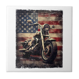 Carreau Vintage Motorcycle USA Drapeau Retro Biker América