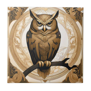 Carreau Vintage Owl Portrait Gold