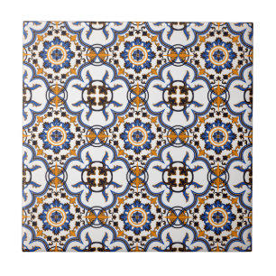Carreau Vintage Portugais Azulejo Blue Yellow Motif
