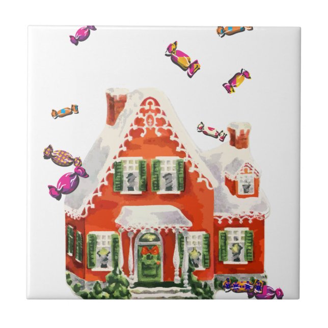 Carreau vintage rétro Noël bonbons gingembre maison de pai (Devant)