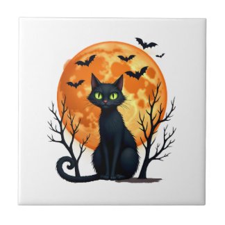 Carreau Vintage Scary Christmas Cat Costume Retro Cat Moon