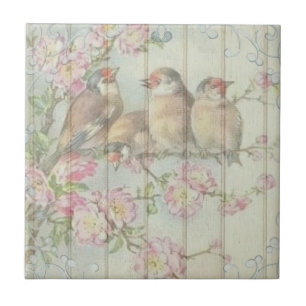 Carreau Vintage Shabby Chic Faded Floral Birds Design