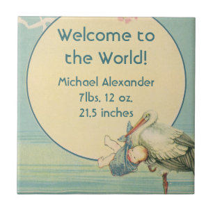 Carreau Vintage Stork Baby Boy Blanket, Bienvenue dans le 