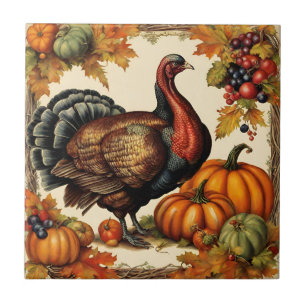Carreau Vintage Thanksgiving Turquie, fruits et Citrouille