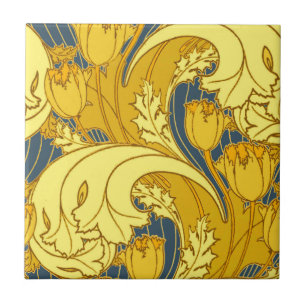 Carreau Vintage Tulip Blue Gold Motif