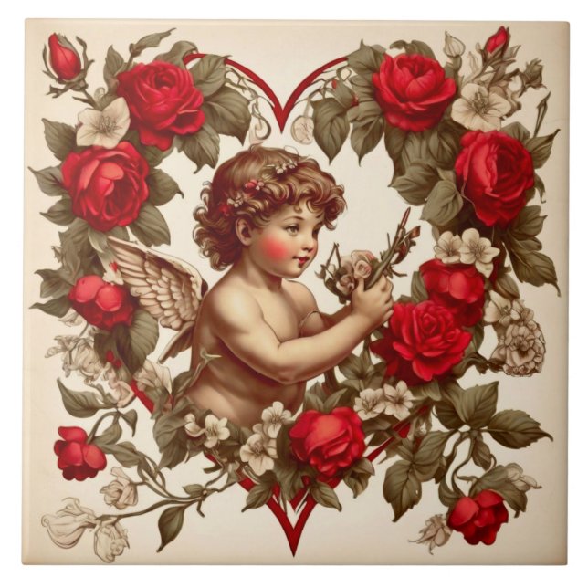 Carreau Vintage Valentine amour art cupide (Devant)