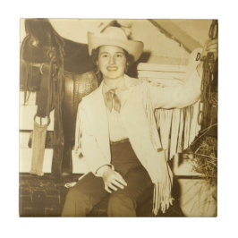 Carreau Vintage Western Cowgirl avec selle