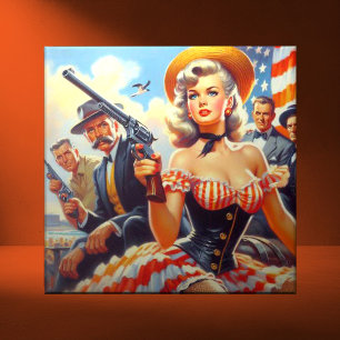 Carreau Vintage Western Pulp Girl