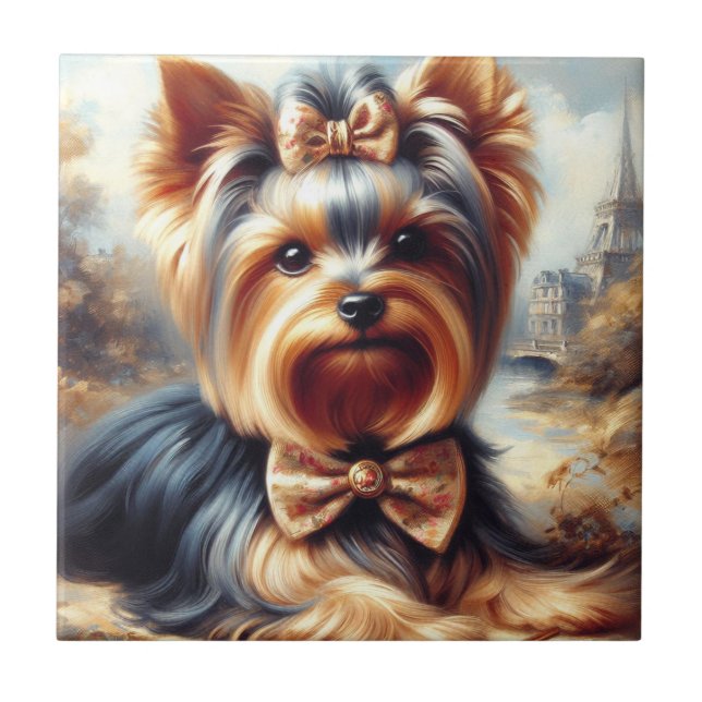 Carreau Vintage Yorkshire Terrier peinture (Devant)