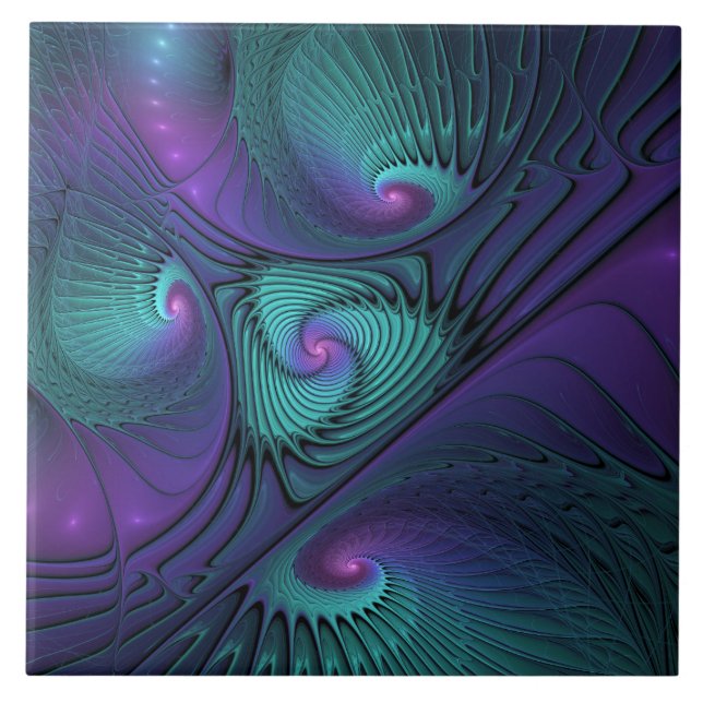 Carreau Violet Rencontre Turquoise Moderne Art Fractal Abs (Devant)
