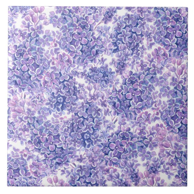 Carreau Violette aquarelle fleurs lilas (Devant)