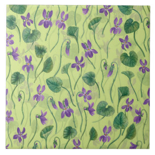 Carreau Violettes à l'aquarelle sur rosée de miel