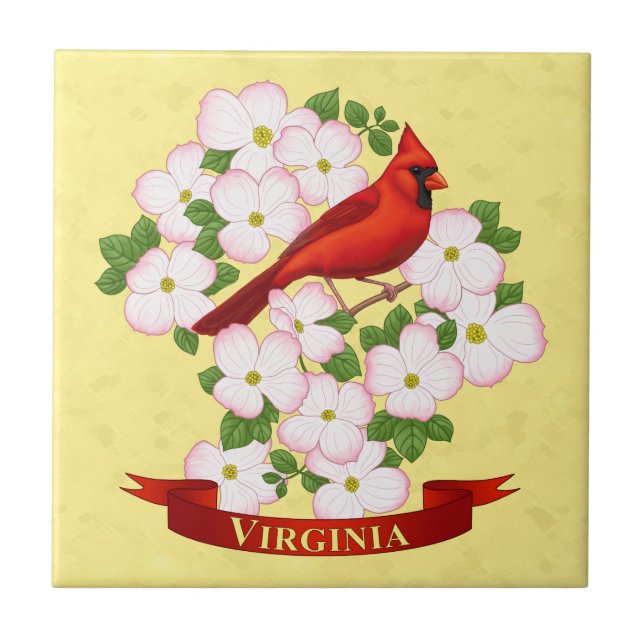 Carreau Virginie State Cardinal Bird and Dogwood Flower (Devant)