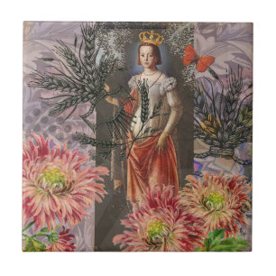 Carreau Virgo Woman Portrait Antique Coloré Riche