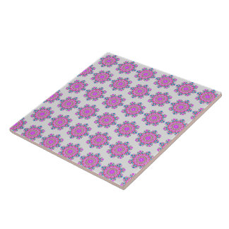 Carreau Visuel floral vintage fleurs mauve et fond gris