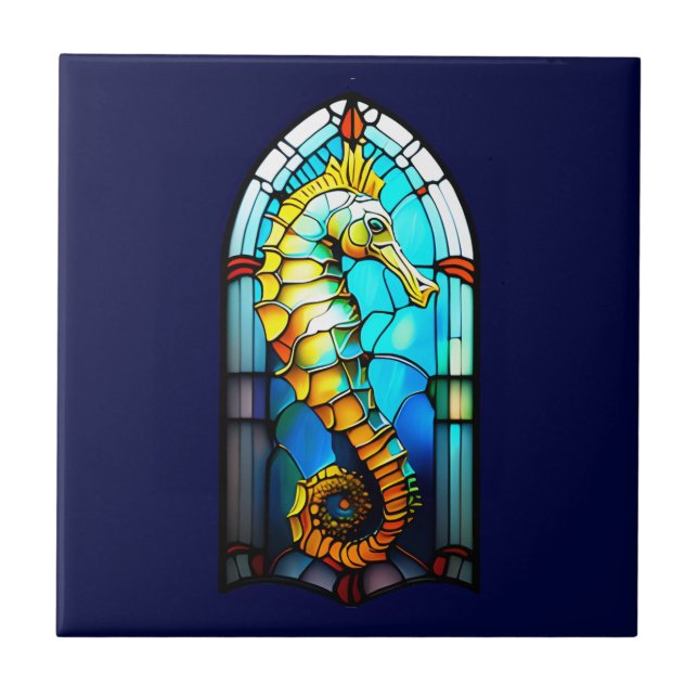 Carreau Vitrail marin 3D Seahorse chic (Devant)