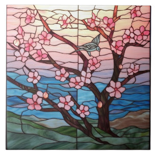Carreau vitrail mignon cerisier fleuri