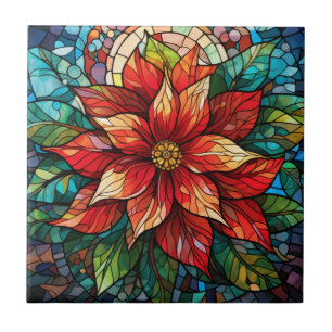 Carreau Vitraux de Noël Fleur rouge Poinsettia