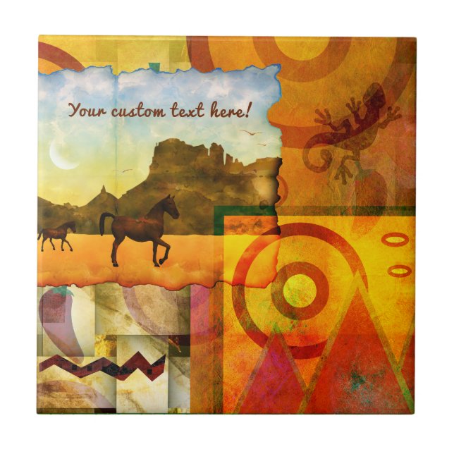 Carreau Vivid Southwest Desert Horse Graphic Collage (Devant)