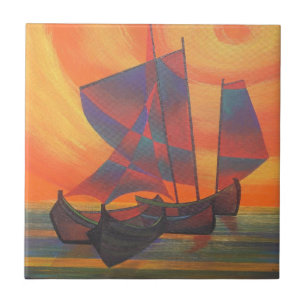 Carreau Voiles rouges dans le couloir de soleil Cubist Abs