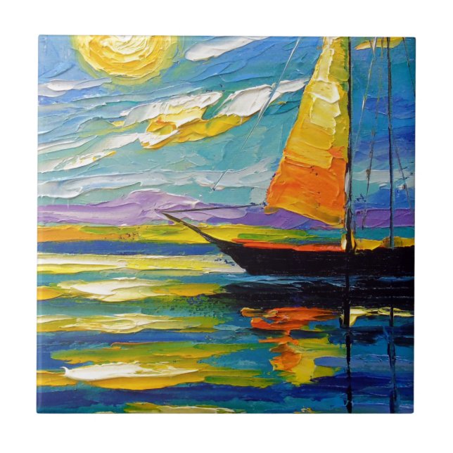 Carreau Voilier au coucher du soleil (Devant)