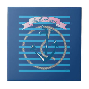 Carreau Voilier Away Ancre nautique avec bandes bleues