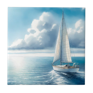 Carreau Voilier Solitaire à l'Horizon Bleu