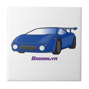 Carreau Voiture de sport bleue avec illustration d'aileron