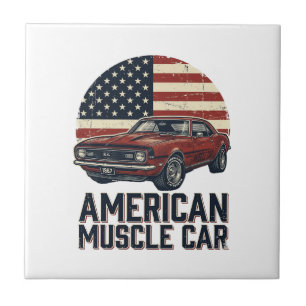 Carreau Voiture Musclée Américaine Vintage Flag Chemise De