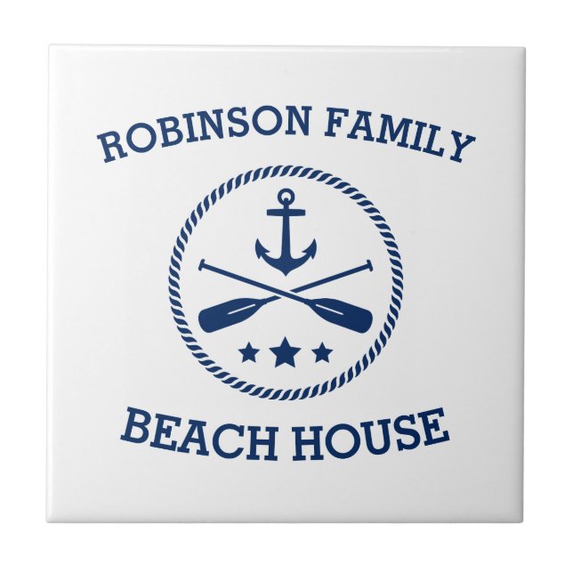 Carreau Votre Beach House Nom de famille Ancre Oars Stars (Devant)