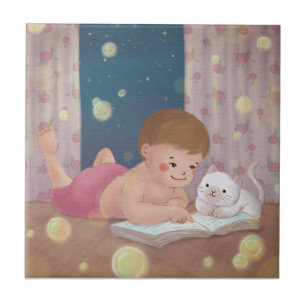 Carreau Vous manquez : Illustration de garçon & chat
