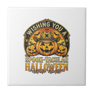 Carreau Vous Souhaitant des Citrouilles de Halloween Cowbo