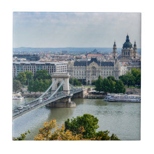 Carreau Vue aérienne du Pont des Chaînes à Budapest, Hongr