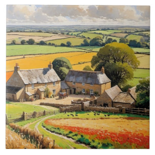 Carreau Vue de la Campagne Scène Rustique Paysage de Ferme