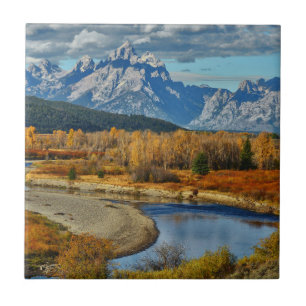 Carreau Vue grande de rivière de montagnes de Teton en
