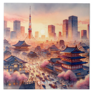 Carreau Vue Tokyo sur le coucher de soleil d'Imaginaire