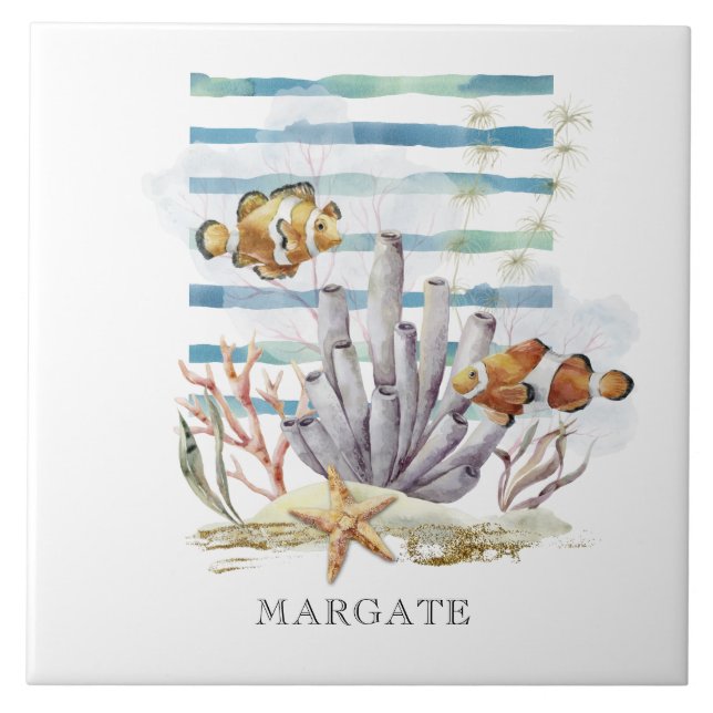 Carreau Watercolor CLOH FISH Design, Beach MARGATE (Devant)